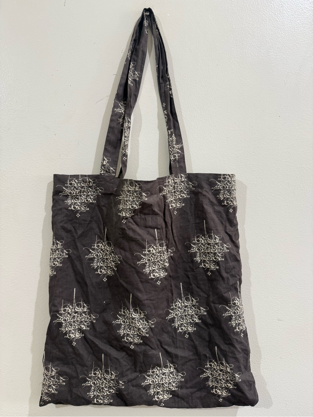 DUSHYANT Black Cotton Tote with White Decorative Print